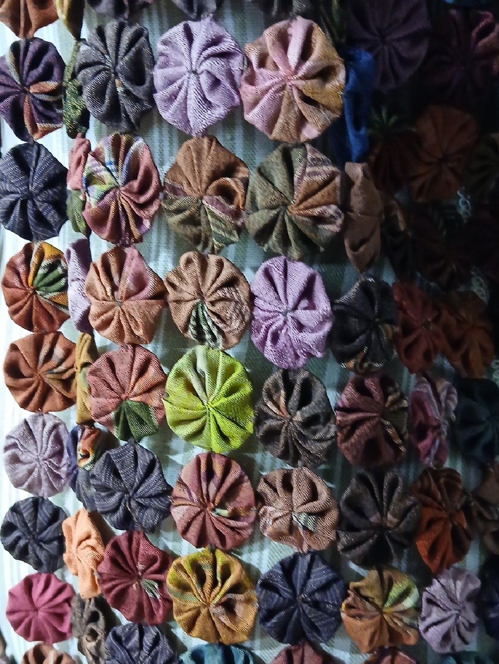 Vintage YoYo Quilt Rosettes Open Cardigan Boho Cottagecore Jacket Sz Med - Picture 7 of 10